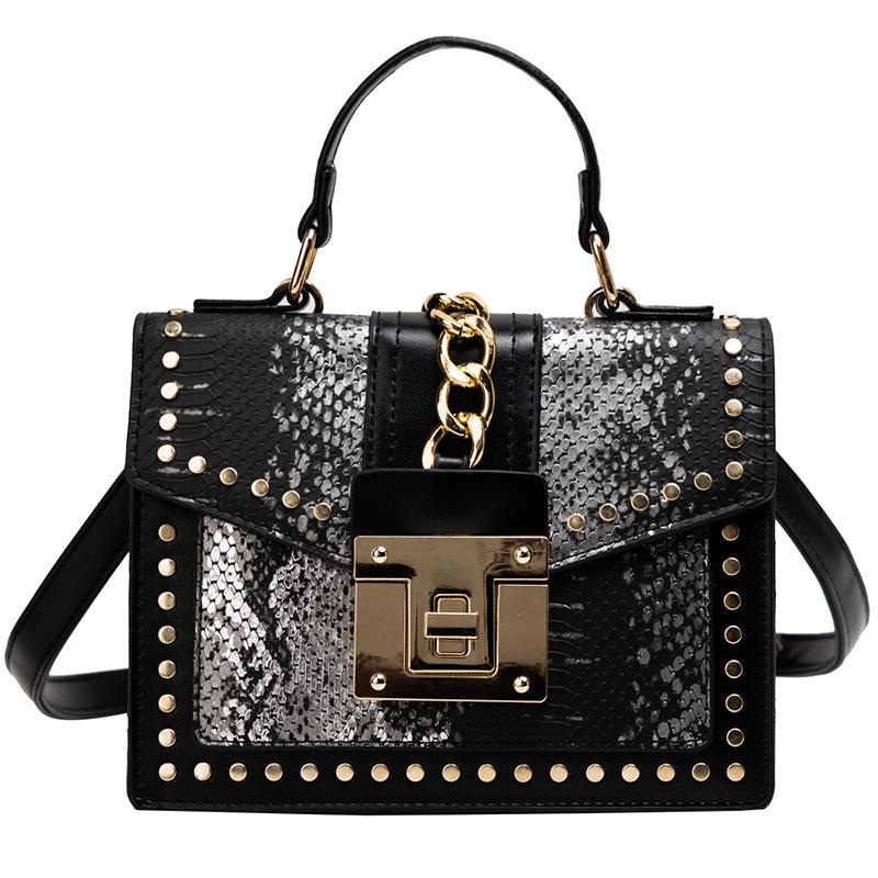 Feminine Leather PU Bag with Studs Shoulder Bag with Shoulder Strap with High-quality Metal Lock Small Square