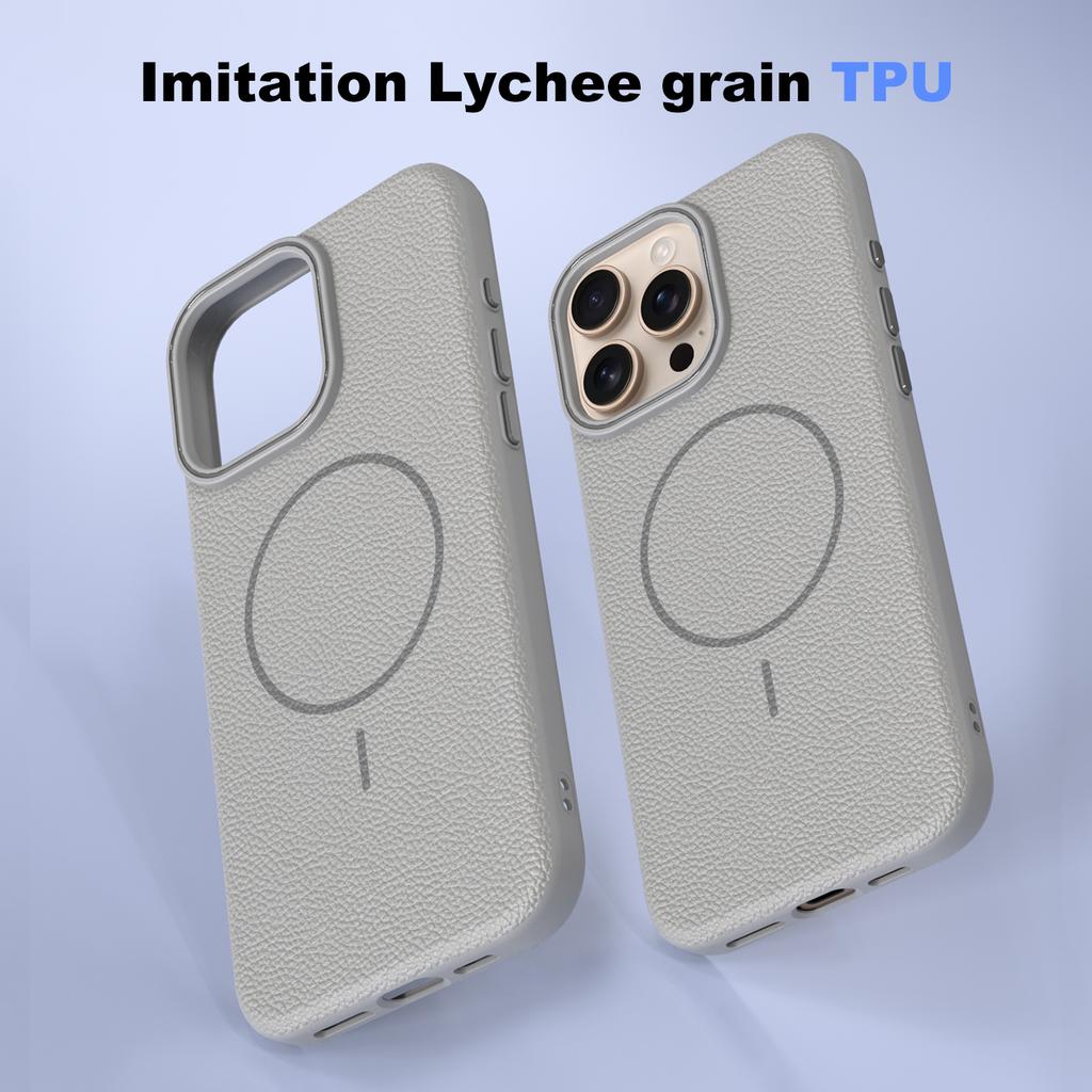 Business Lichee Leather Texture Magsafe Magnetic Wireless Charge Case For iPhone 16 14 15 13 12 11 Pro Max Plus Soft Back Cover