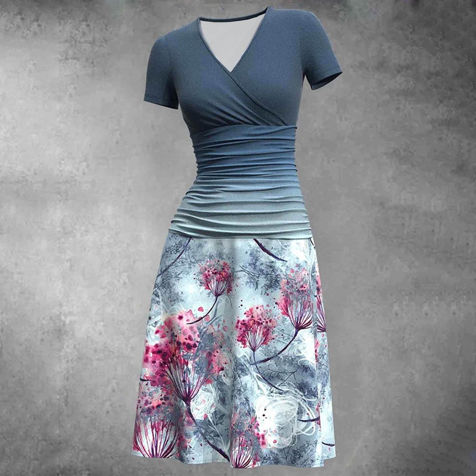 

Женское платье принцессы, сексуальное платье с v-образным вырезом и принтом на боковой молнии и коротким рукавом XL тёмно-синий