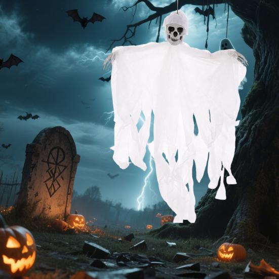 Halloween Hengende Skalle Spøkelse Skummel Grim Reaper Skjelettdekorasjon for Utegård Veranda Spøkelseshus Festdekor