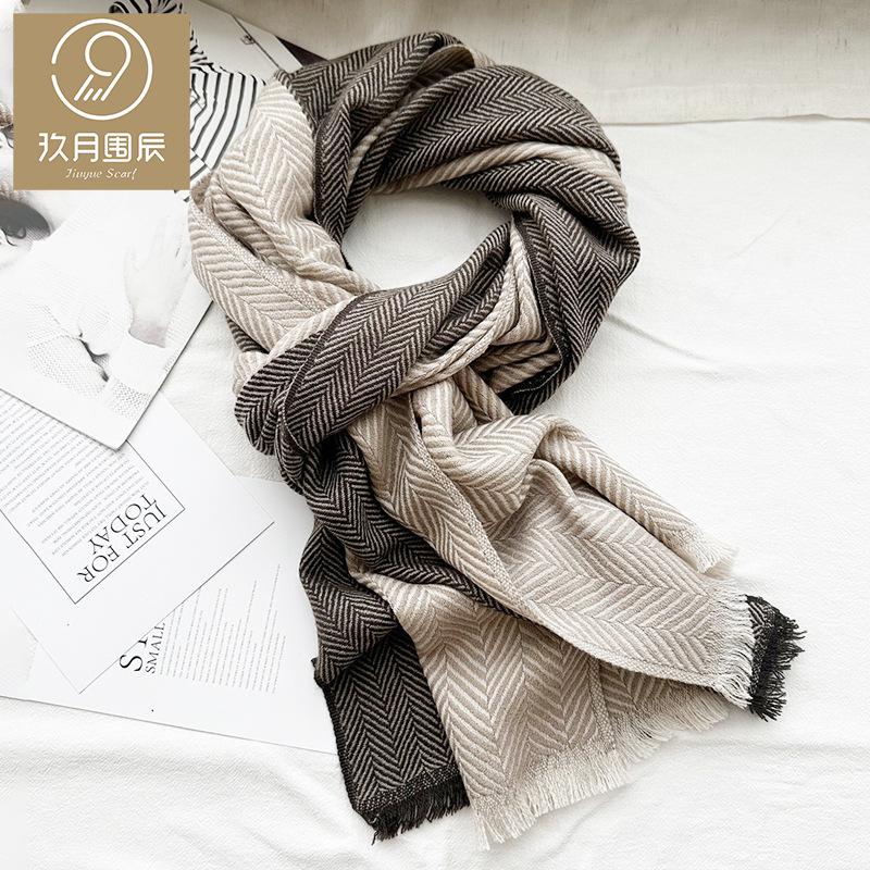 

Business style wool men s scarf winter atmosphere herringbone pattern couple warm scarf delicate shawl