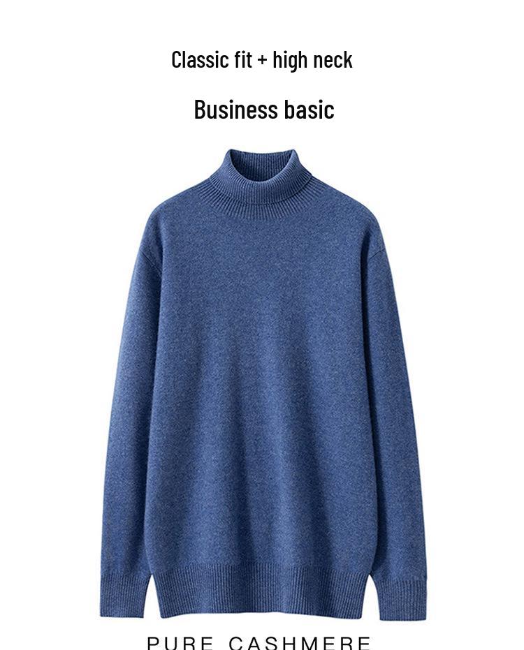 Men's Plus Size High Neck 100% Pure Wool Sweater - Loose Fit, Solid Color Pullover Knitwear