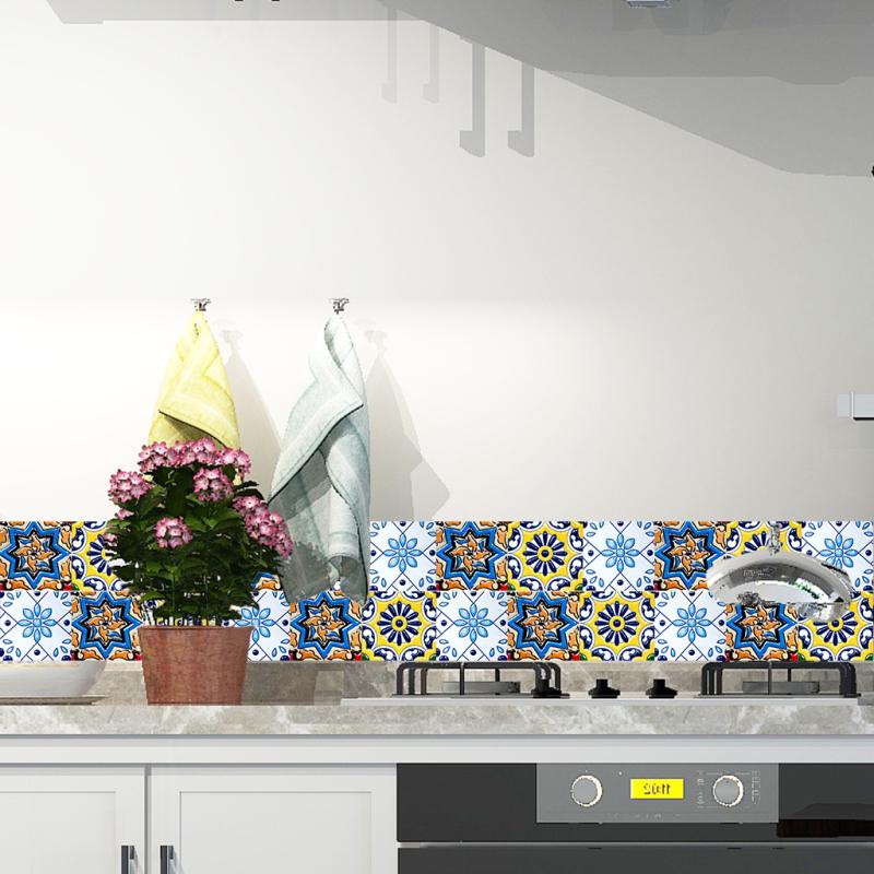 6Pcs 20x20cm Self Adhesive Tile Sticker Waterproof Oil Proof Wall Decor for Kitchen Decor