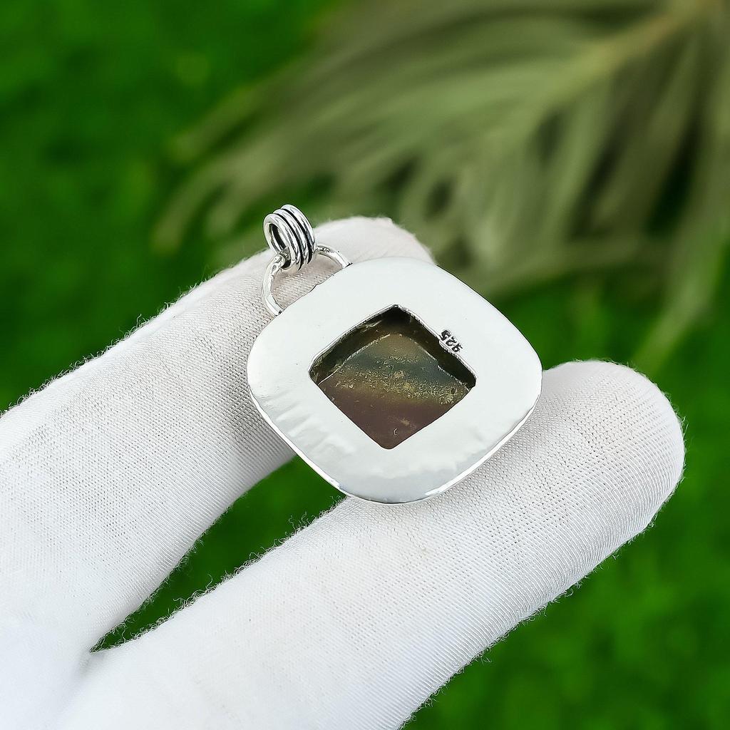 925 Silver Cushion Bloodstone Gemstone Anniversary Art Deco Bezel Mother Pendant