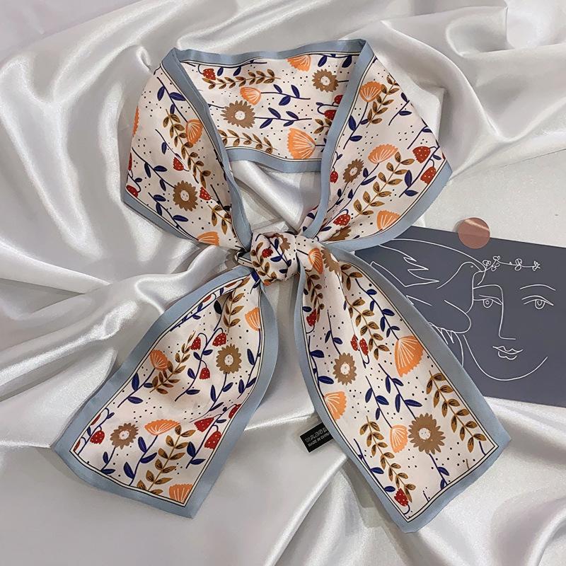 Print Flower Small Scarf For Women Handle Bag Ribbons Fashion Head Scarf Small Long Skinny Scarves Headbands