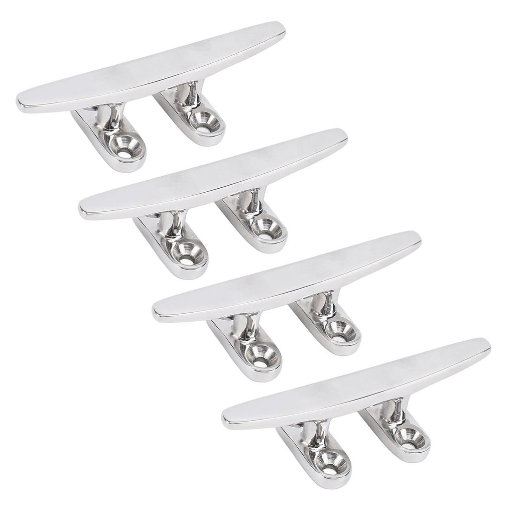 4pcs 4in Boat Tie Down Cleat 316 Stainless Steel Polished Dock Cleat Deck Rope for Speedboat Yacht