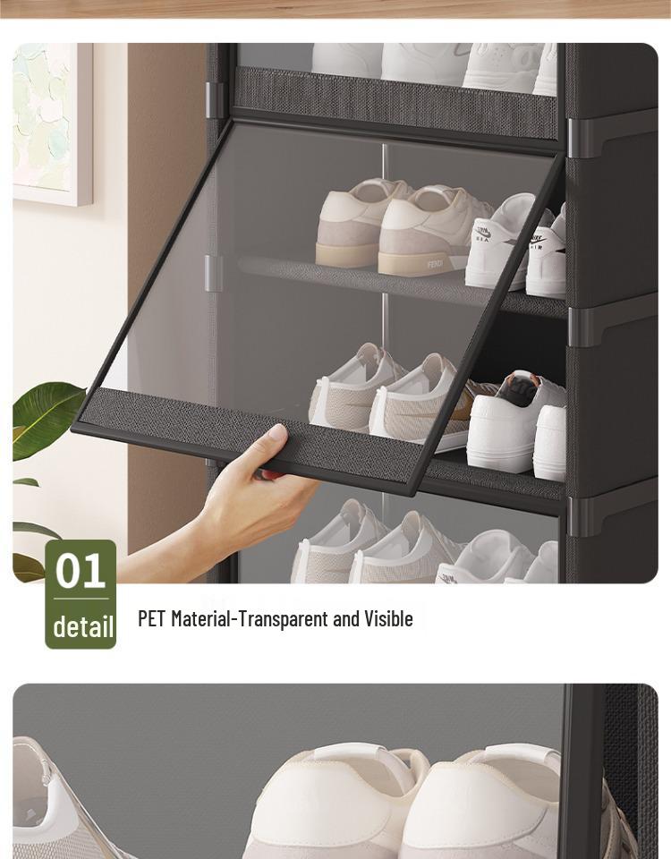 Sturdy Multi-layer Shoe Rack with Dustproof Transparent Shelves, Ideal for Home or Dorm.