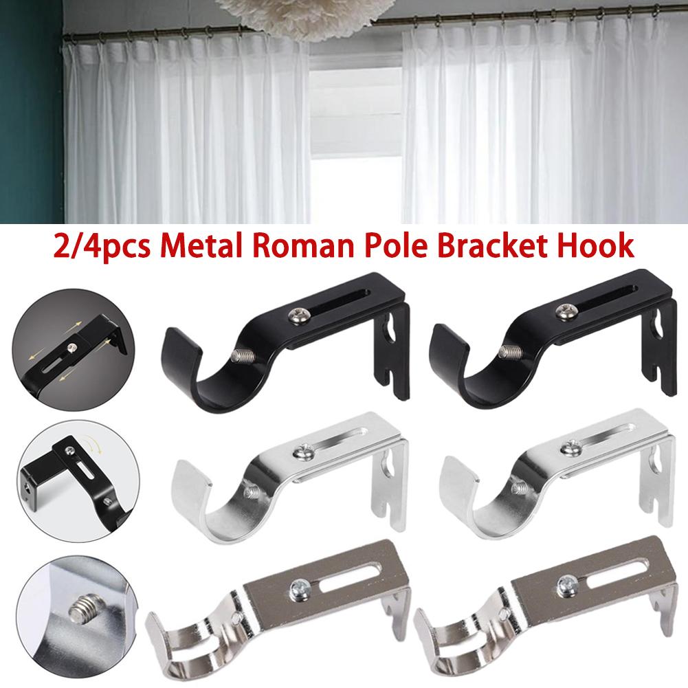 2/4pcs Wall-mounted Curtain Rod Support Extendable Metal Roman Pole Bracket Universal Adjustable Hanging Hooks