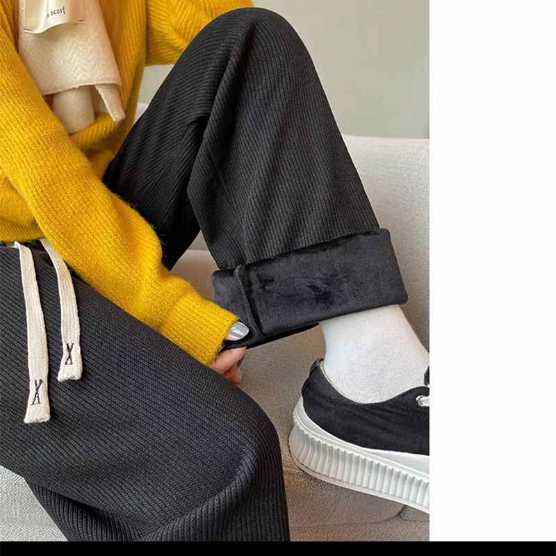 

Осенние и зимние широкие брюки, прямые брюки, детские утолщенные повседневные брюки с плюшем для женщин M