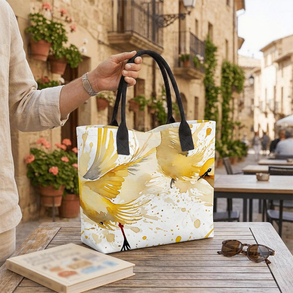 Watercolor Bird Print Tote Bag Casual Large Capacity Daily Handbag