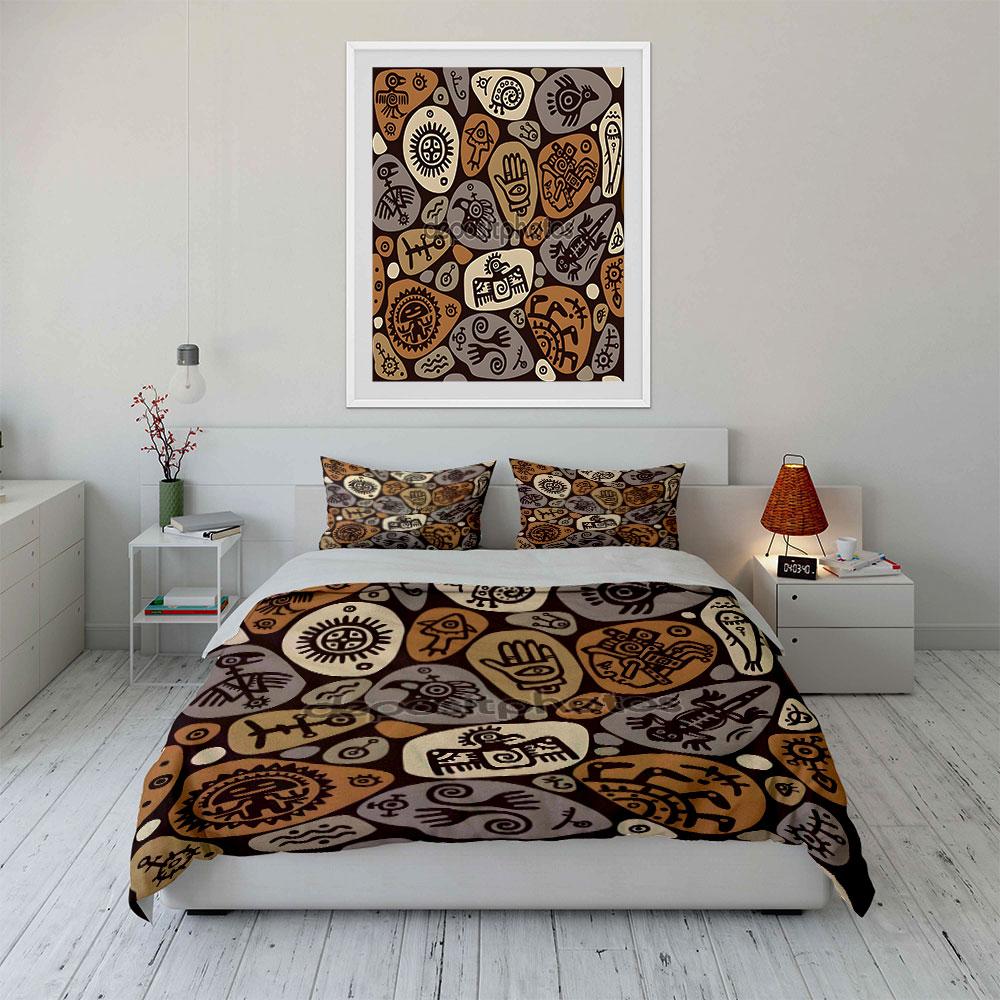 Tribal Pictograph Art Patterns Bedding Set For Kids Luxury Gift 3Pcs Digital Print Comforter Set Soft Comfortable Breathable