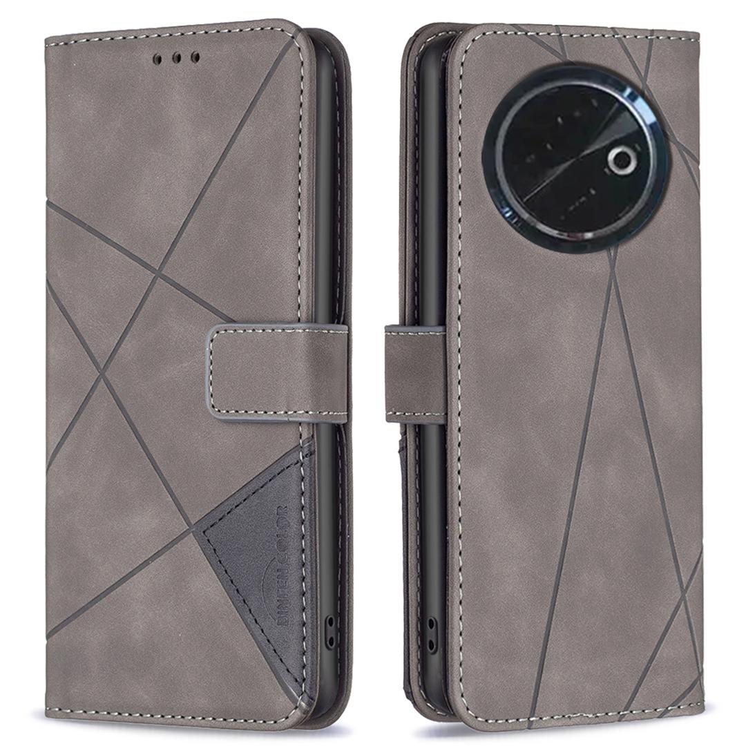 

BINFEN COLOR For TECNO Spark 30C 4G Phone Cases Wallet Stand Geometry Imprint Leather Cover Grey
