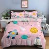 Space-Themed Doodles On Pink Background Duvet Cover Set Digital Print Polyester Bedding With Zipper Closur For Kids Gifts