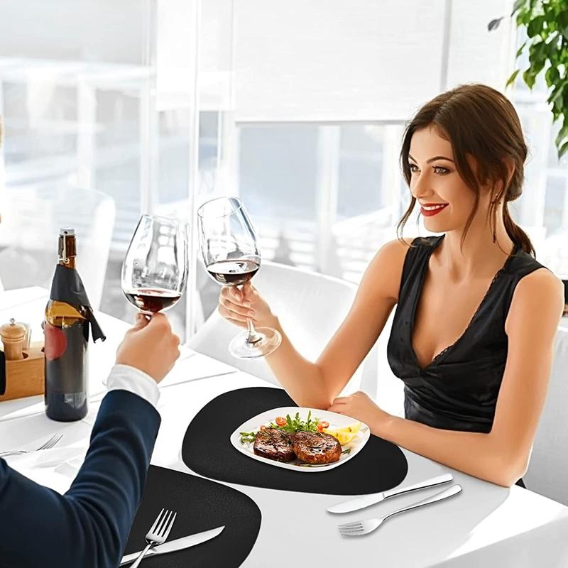 1/4/6 Sets Black Table Placemats and Coasters Oval Shaped Table Mats Pad Kitchen Accessories Place mat for Indoor  Outdoor