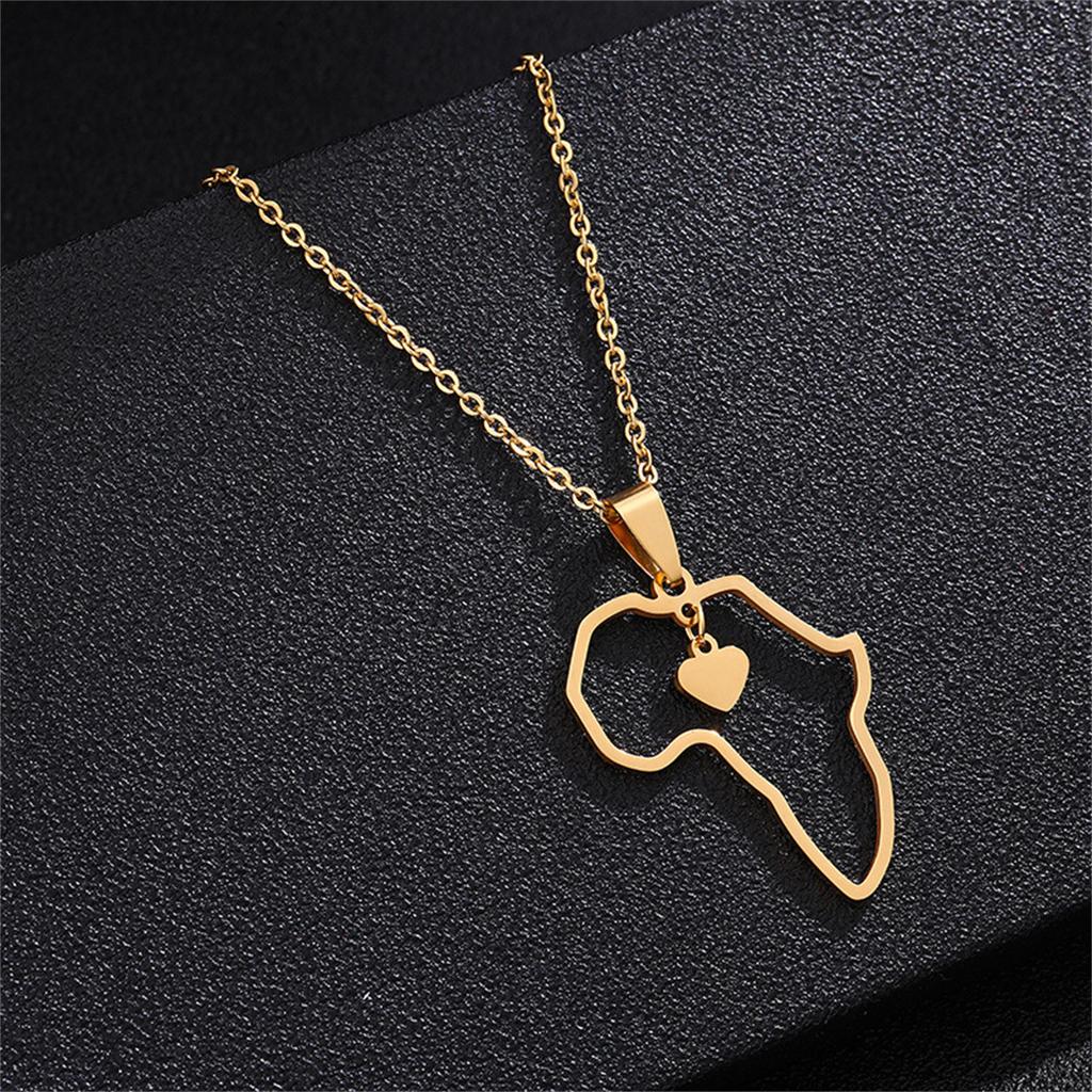 Hollow Heart-Shaped Love Titanium Steel African Map Necklace Temperament Ethnic Style Jewelry