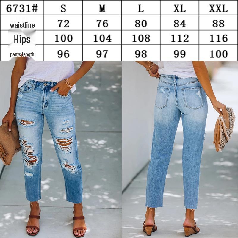 2025 Summer European & American Style Slimming Ripped Denim Jeans for Women
