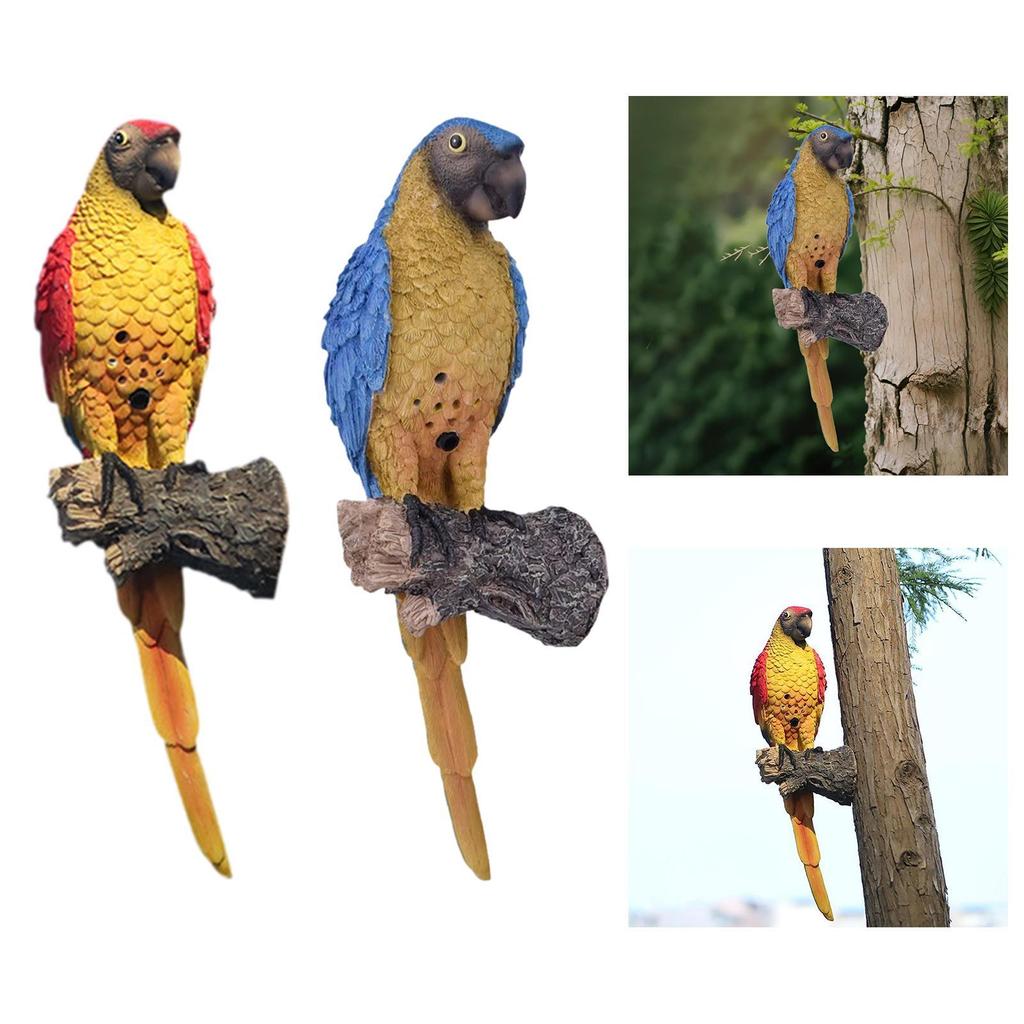 Voice Recording Parrot Tree Hanging Ornament 10.5x9.5x33cm Multipurpose Hand Painted Bird Figurine Garden Decoration Resin Craft