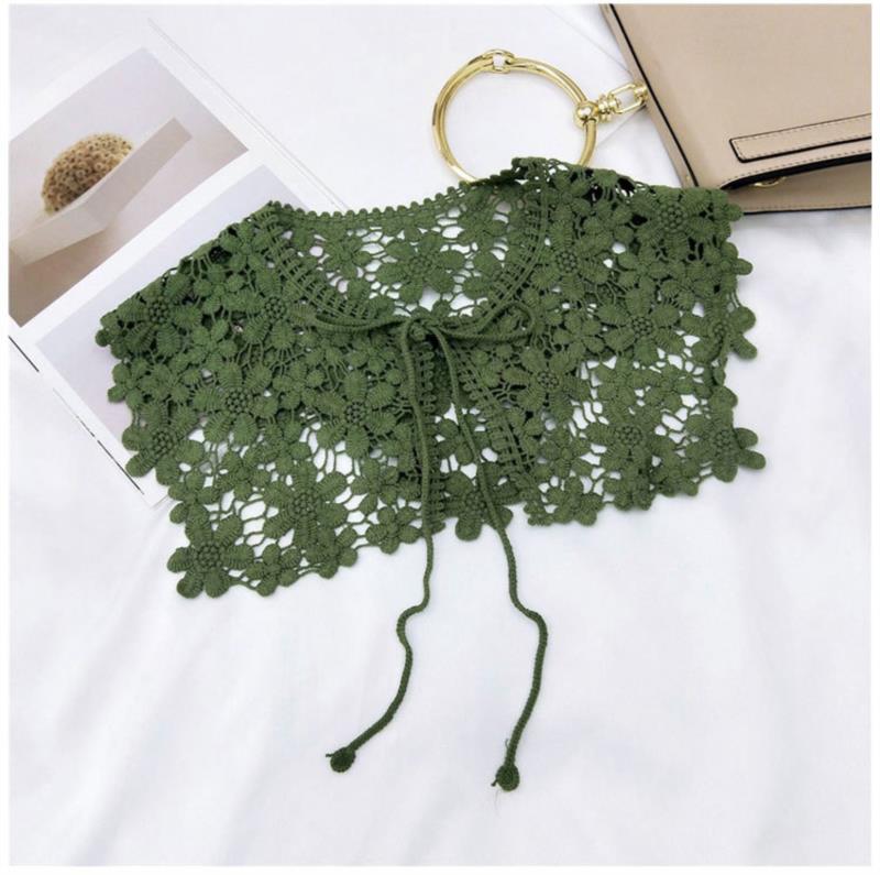 Vintage Shawl O-Neck Doll Fake Collar Shirt Women Hollow Crochet Lace False Collar Detachable Woman Half Shirt Faux  Col