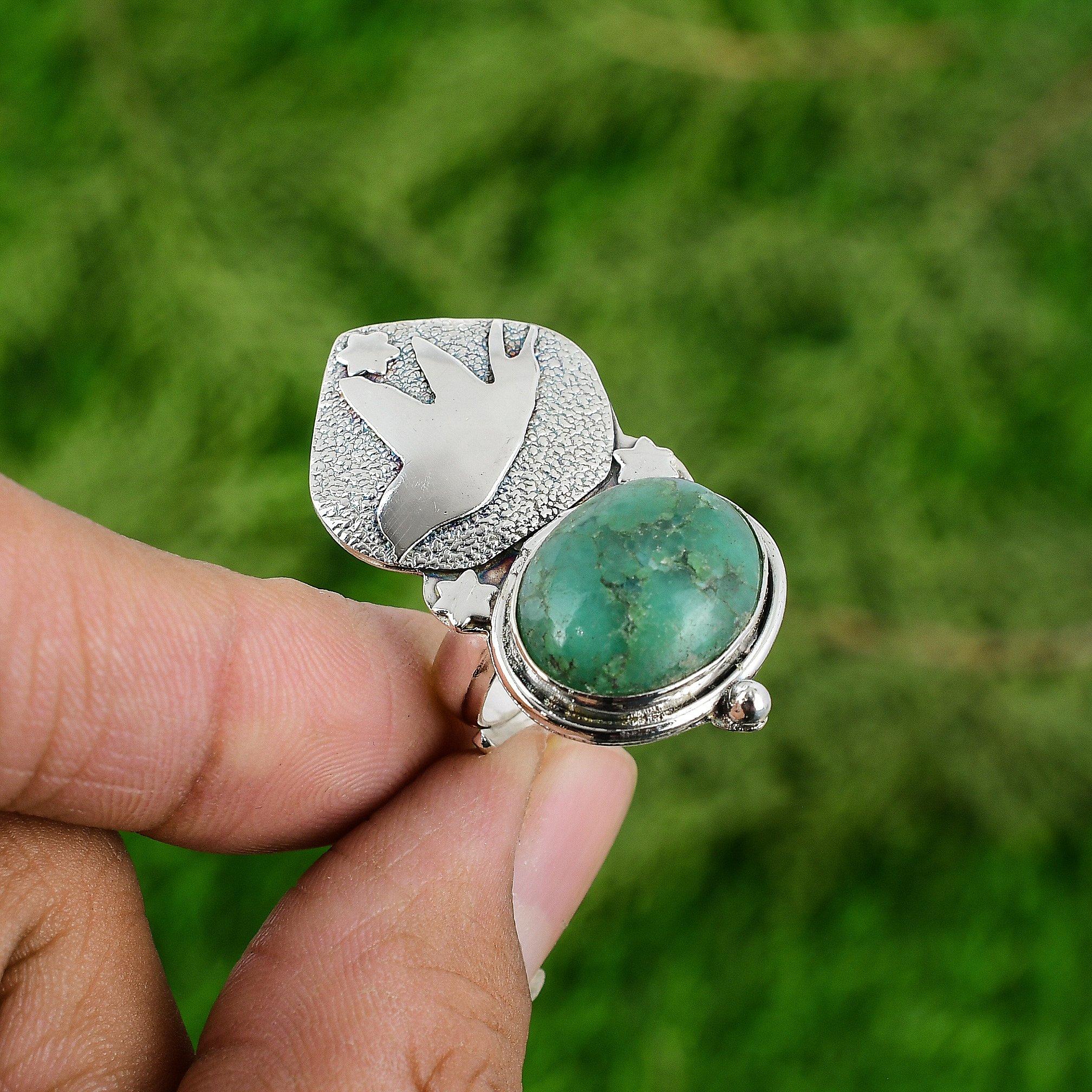 

Gift For Her Natural Chrysoprase Statement Bird Adjustable Ring 925 Silver Adjustable