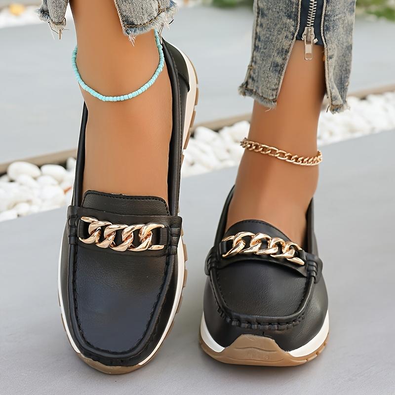 Plus Size Shoes 36-44 Casual Flat Loafers with Metal Buckles Women's Single Shoes Mom Shoes All-Season Loafers