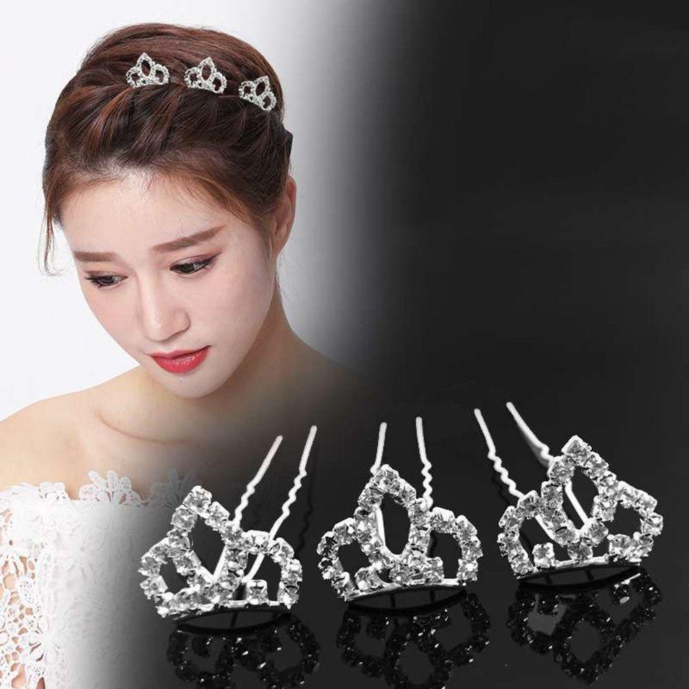 U-shaped Pearl Flower Hairpin Stick Metal Crystal Flower Hair Fork Rhinestone Hair Clip  Wedding