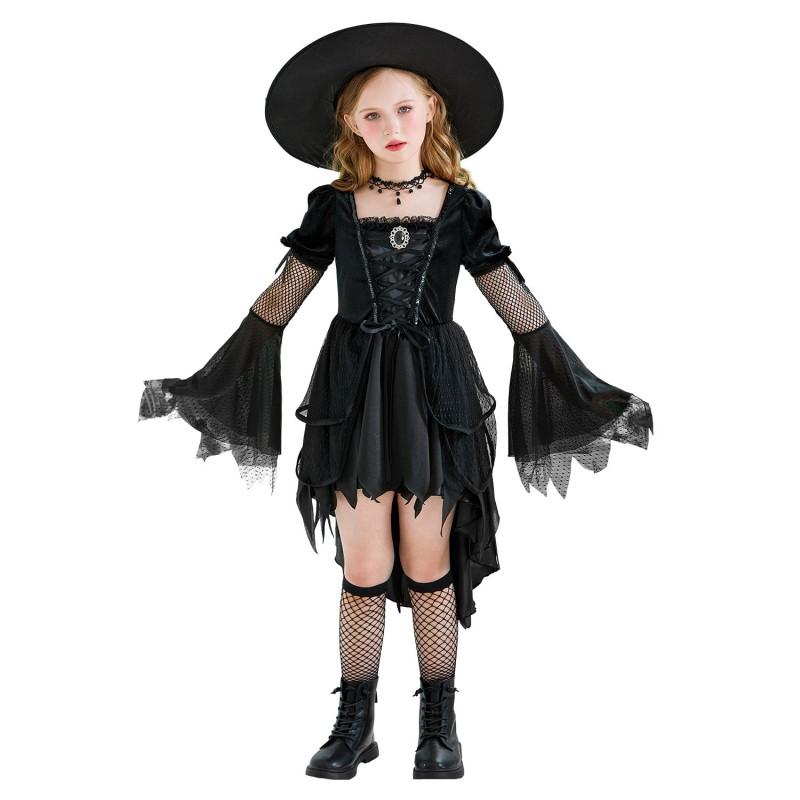 Girls Halloween Witch Costume Vampire Mesh Dress Kids Party Stage Performance Outfit