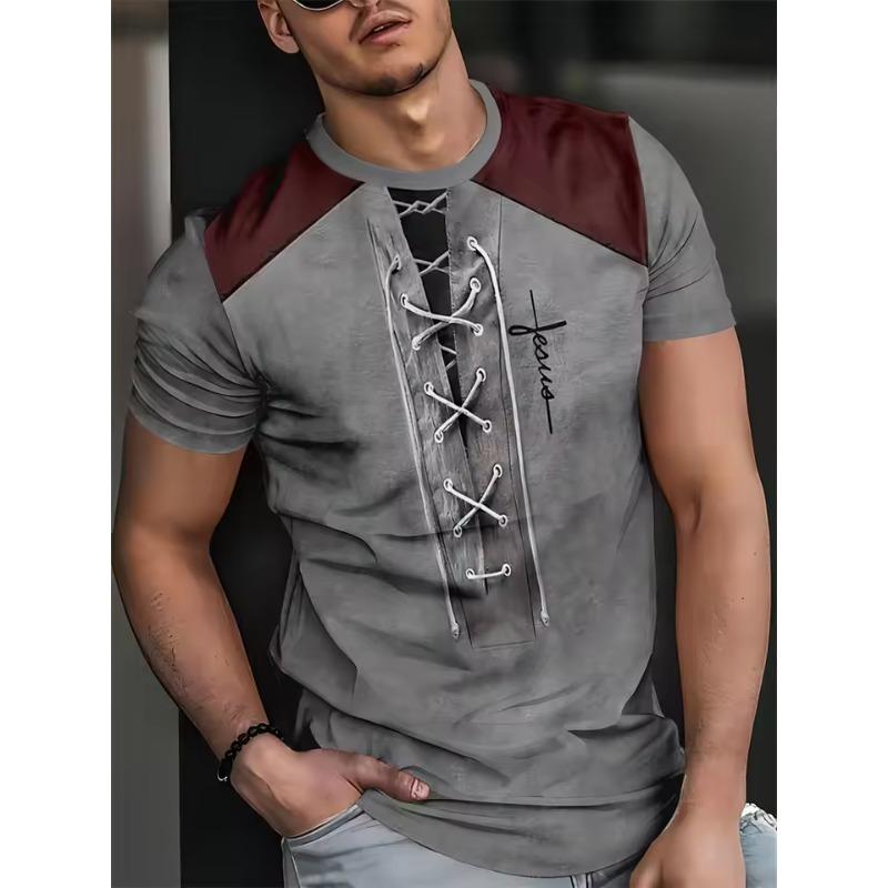 Summer Round Neck 3D Personalized Fake Two Print Top Fashionable Casual Short Sleeved Men's T-shirts