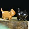 Wood Carving Cat Ornament Natural Texture Lucky Cat Ornament Wooden Cat Figurine  Bookshelf Display