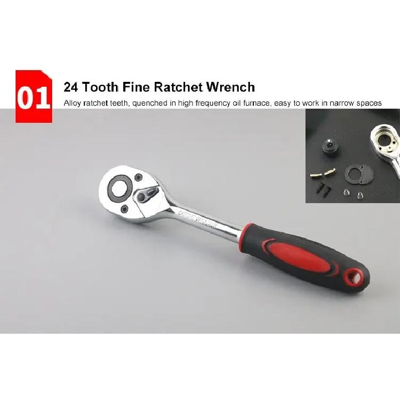 46Pcs Car Repair Tool Kit 1/4 Inch Socket Set Ratchet Torque Wrench Multifunctional Mechanical Auto Maintenance Combo
