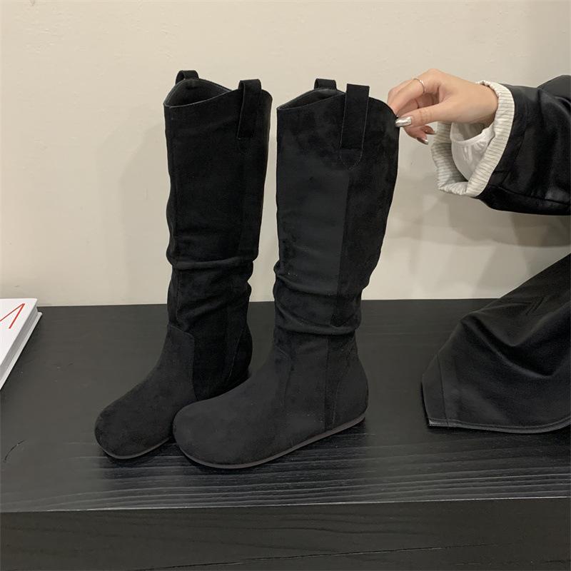 

Miting retro boots, children s autumn and winter 2025 height increase single boots, high boots, Maillard western flat-bottomed stacking boots 39 чорний