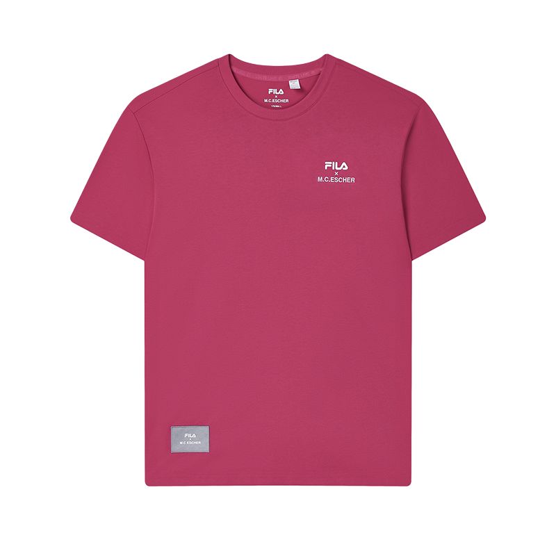 

FILA X M.C. ESCHER Heritage Series Fashion Minimalist Knitted Short Sleeve T-Shirt Men Tops F11M538129F-PK XXL