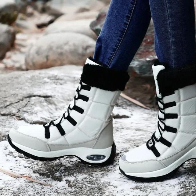 Damen Winterstiefel Damen Warmhaltende Mid-Calf Schneestiefel Damen Wanderschuhe Hohe Qualität Bequem Luftpolster Damenstiefel