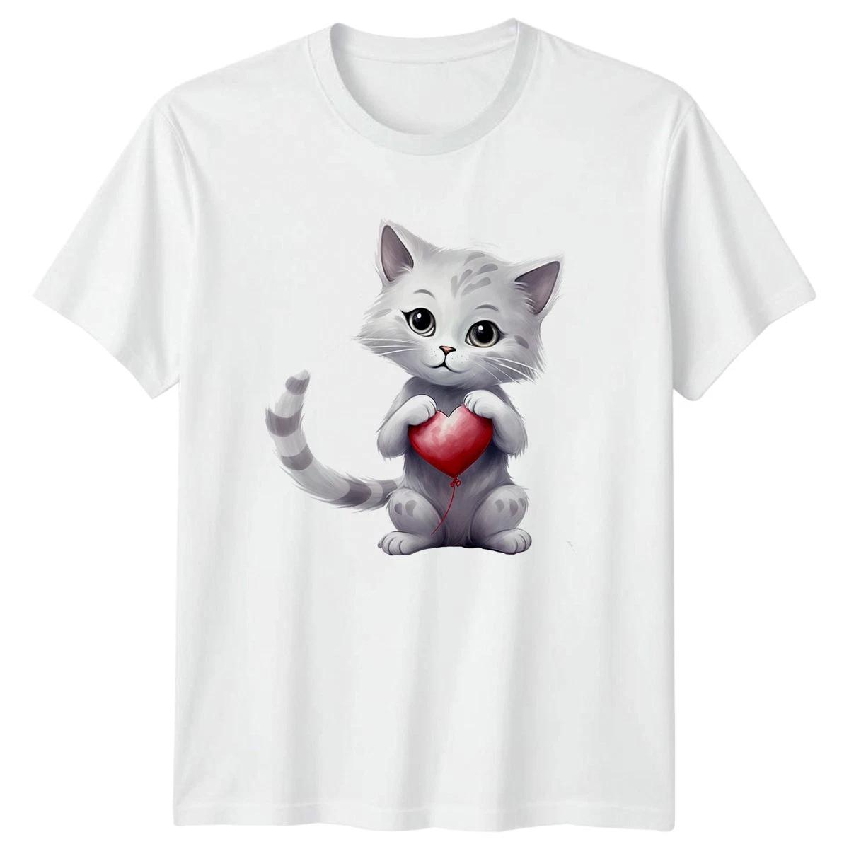 Kitten With Heart Balloon Cats Mens T-Shirt Womens Tee Graphic Unisex Top XXXL