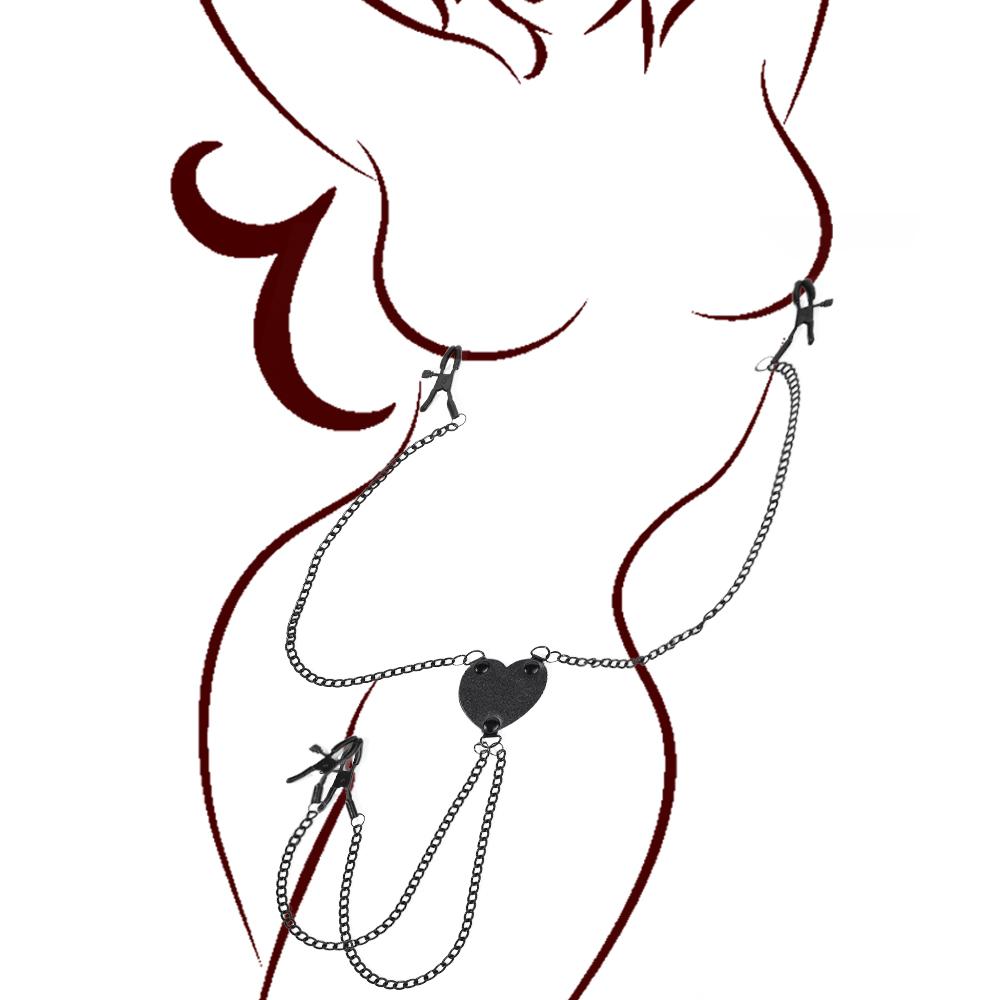 Metal Nipple Clamp with Chains Hearted-Shape Black Nipple Clips Adjustable Breast Clip Adult Sex Toys for Women and