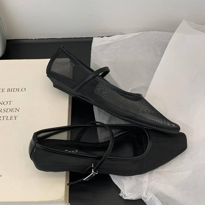 Fashion SUOJIALUN 2025 Autumn Women Red Flat Shoes Fashion Mesh Square Toe Shallow Mary Jane BalletShoes Outdoor Soft Dress Single Shoe