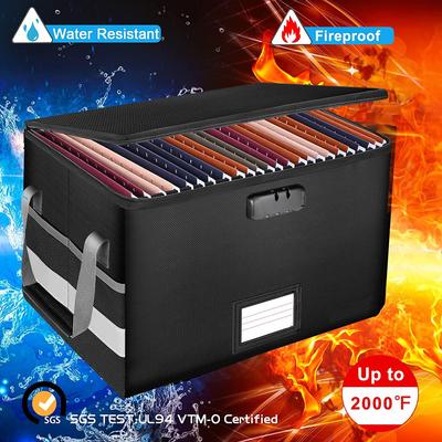 Caixa de Armazenamento de Documentos e Arquivos à Prova de Fogo com Fechadura, Organizador Dobrável com Tampa, Grande Capacidade