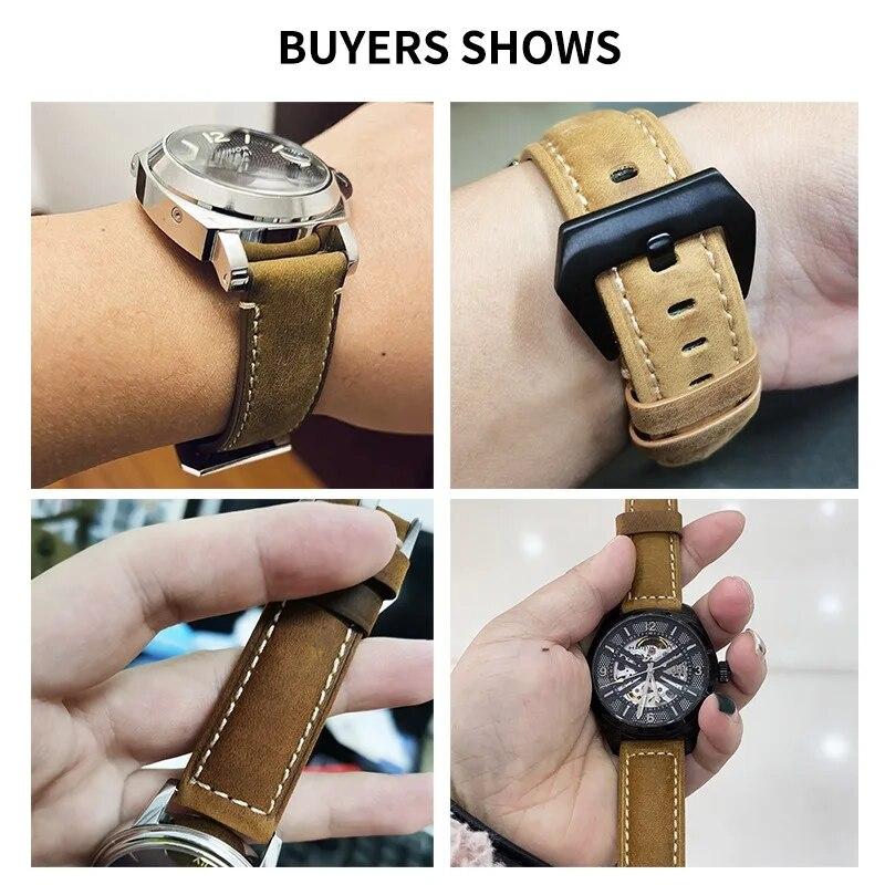 For Panerai Watch Strap Genuine Leather Band Men's Women's Original PAM111/441/312 Crazy Horse Belt 18mm 20mm 22mm 24mm 26mm Samsung Watch HUAWEI