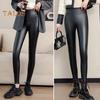 Women Leggings High Waist Slim Fit Hip Lift Faux Leather Bottoming Pants Velvet Lining Thickened Warm Windproof Casual Yoga Pants