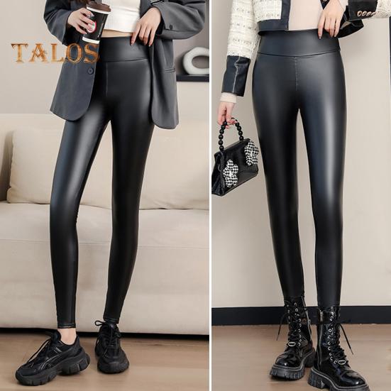 Women Leggings High Waist Slim Fit Hip Lift Faux Leather Bottoming Pants Velvet Lining Thickened Warm Windproof Casual Yoga Pants