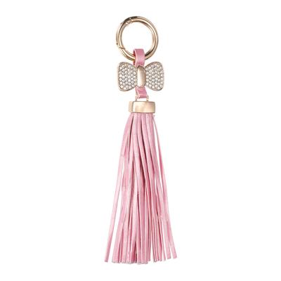 Uxcell 7.3" Bow Tassel Keychain with Leather Tassel, Bow Bag Decoration, Car Key Ring, Purse Accessory, Bag Decoration, Handbag Buckle, Pink