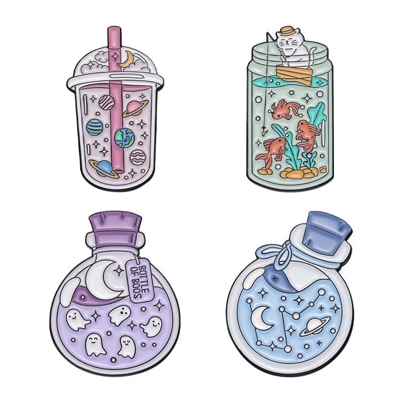 Brooch Alloy Fashionable In Unique Space Astronaut Design With Adorable Ghost And Milk Tea Cup For Wear Everyday