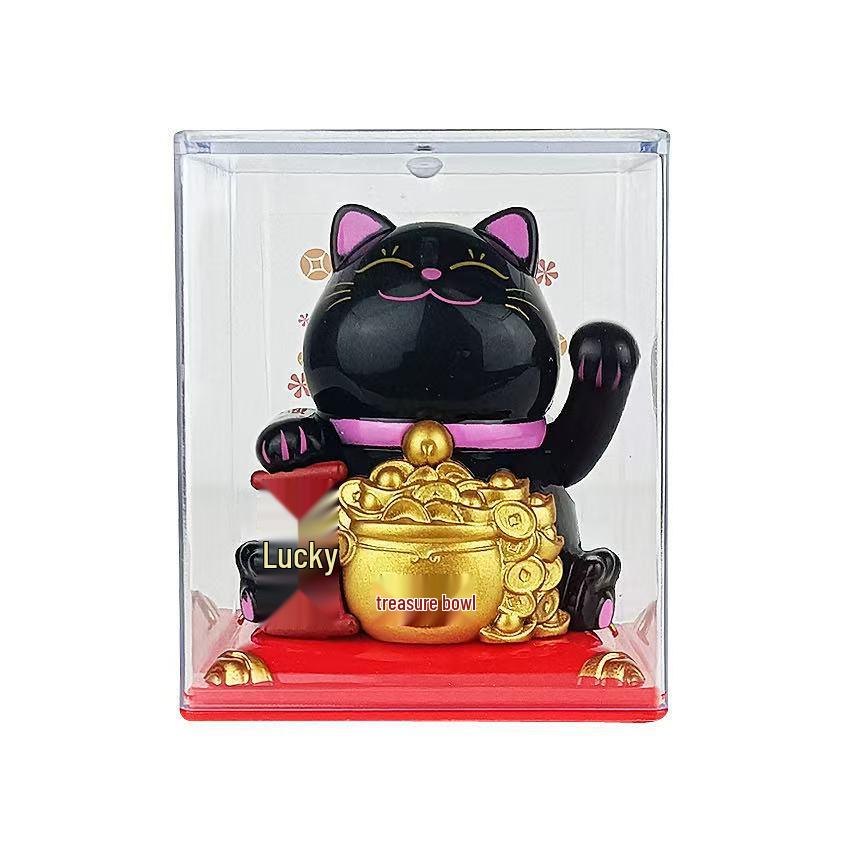 Y Solar Fortune Cat Waving Hand Ornament: Light-Powered Decor for Car, Living Room, or Office Desk