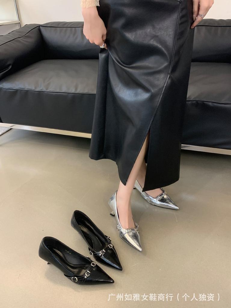 French sense beautiful silver light mouth pointed single shoes women's shoes one pedal versatile commuter temperament high heels