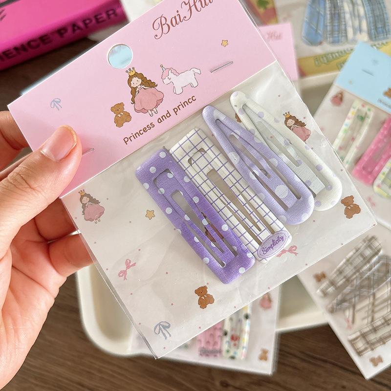 4pcs Multicolor Polka Dot Plaid Hair Clips for Children Kids Girls Hairpins Bangs Side Clip Barrettes Headwear Hair Accessories