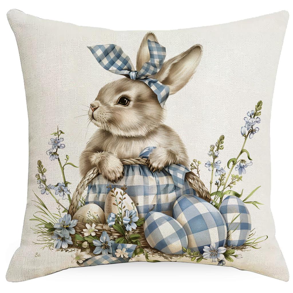 New Blue Plaid Easter Pillowcase Cushion Cover Cute Rabbit Truck Animal Pillowcase