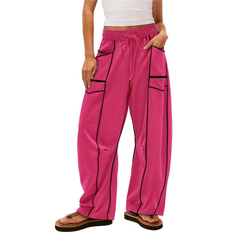 Women's Loose Wide-leg Pants, Summer Casual Pants, Drawstring Waist, Solid Color Simple Sweatpants