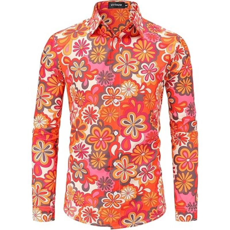 Pánské oblečení 70. let s dlouhým rukávem, ležérní košile s přezkovým límcem, disco, retro, paisley, květinová, retro hip-hopová košile, léto