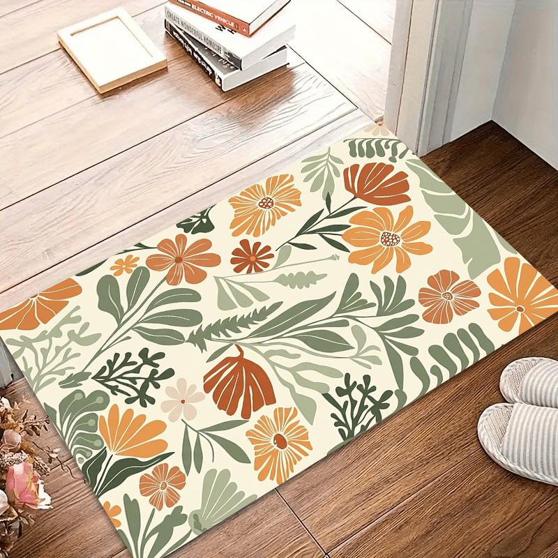 Home Alfombra Cream Orange-Green Floral Area Rug Modern Floral Kids Floor Mat Non-Slip Carpets for Living Room Decoration Gift