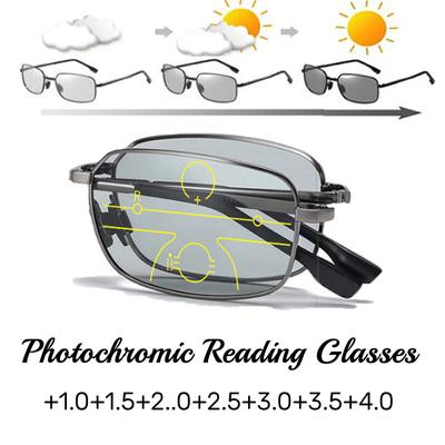 Unisex Photochromic Reading Glasses Anti Blue Light Multifocal Progressive Eyeglasses Folding Portable Presbyopia Eyewear