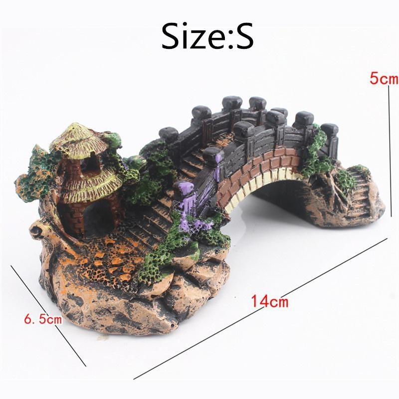 Аквариумные украшения из смолы, мост, пейзаж, рыбная пещера, дерево, украшения, ландшафтный декор Size S